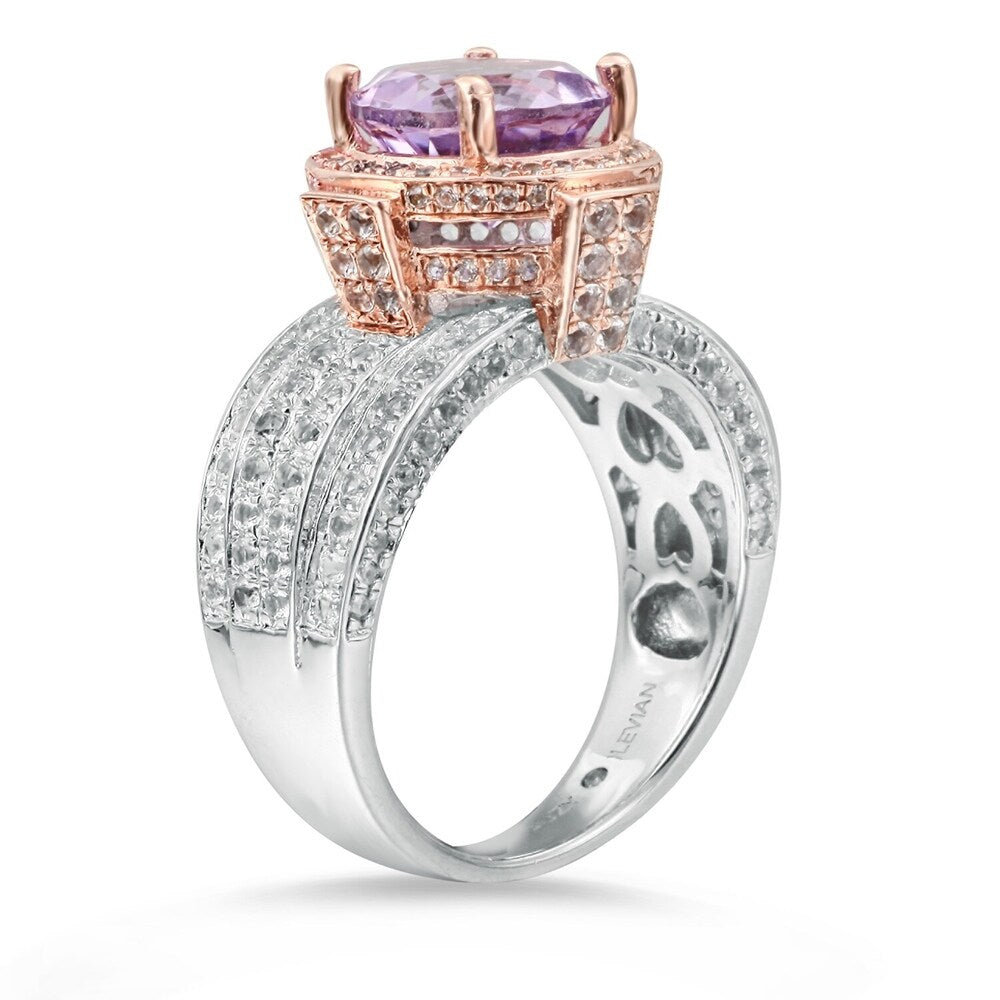 Suzy Levian Two-Tone Sterling Silver Round 4.85 TCW Purple Amethyst Ring