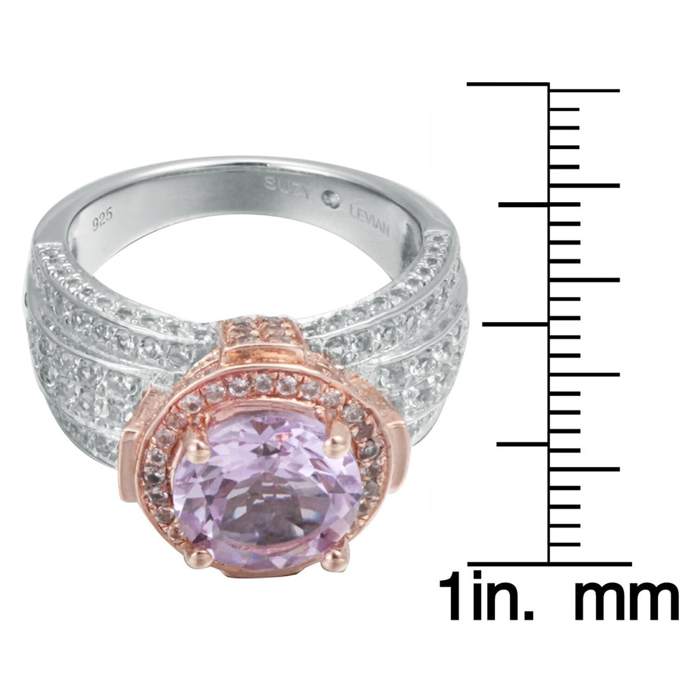 Suzy Levian Two-Tone Sterling Silver Round 4.85 TCW Purple Amethyst Ring