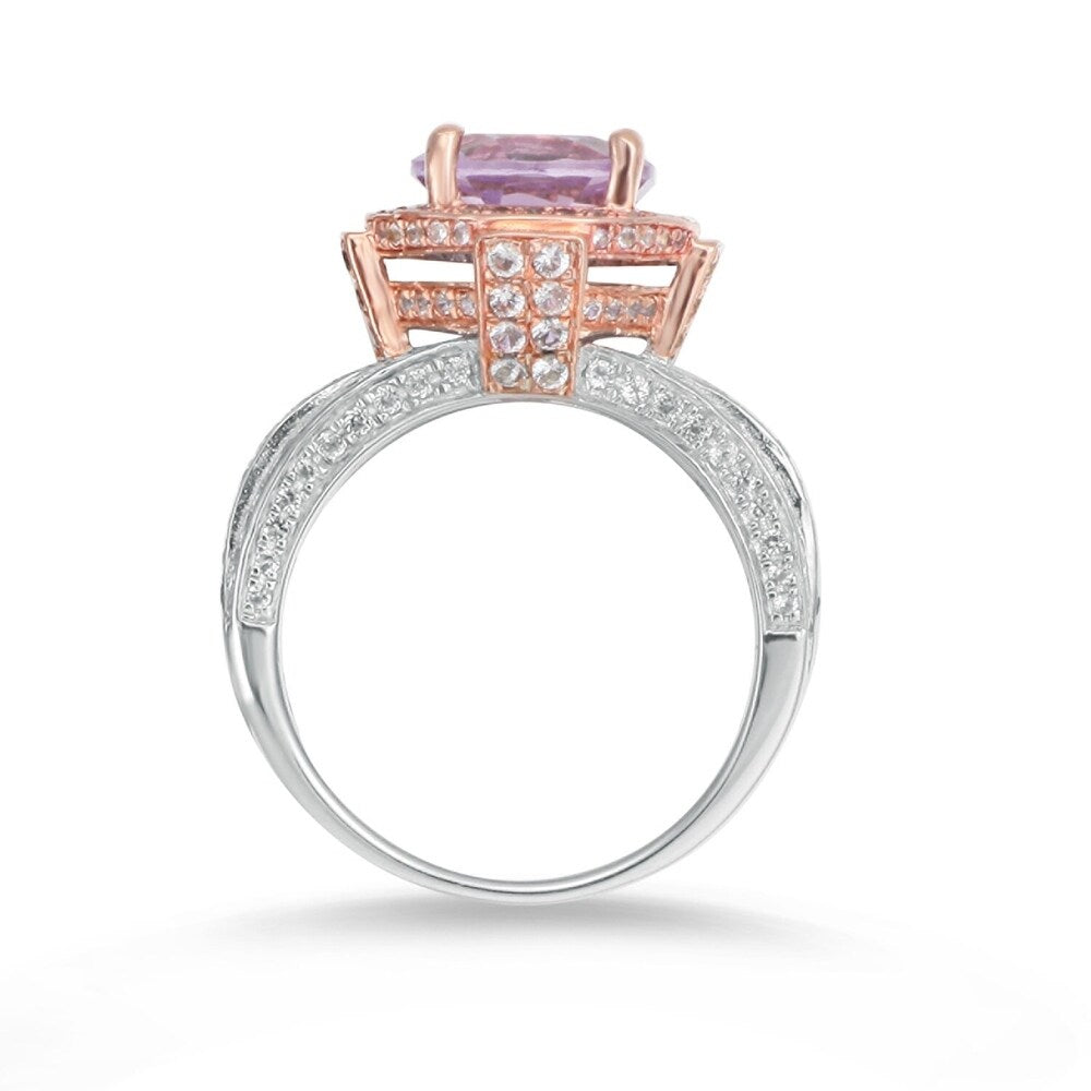 Suzy Levian Two-Tone Sterling Silver Round 4.85 TCW Purple Amethyst Ring