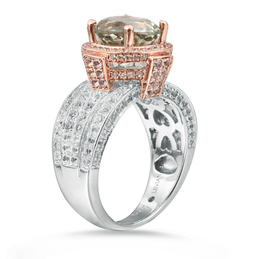 Suzy Levian Two-Tone Sterling Silver Round 5.01 cttw Green Amethyst Ring