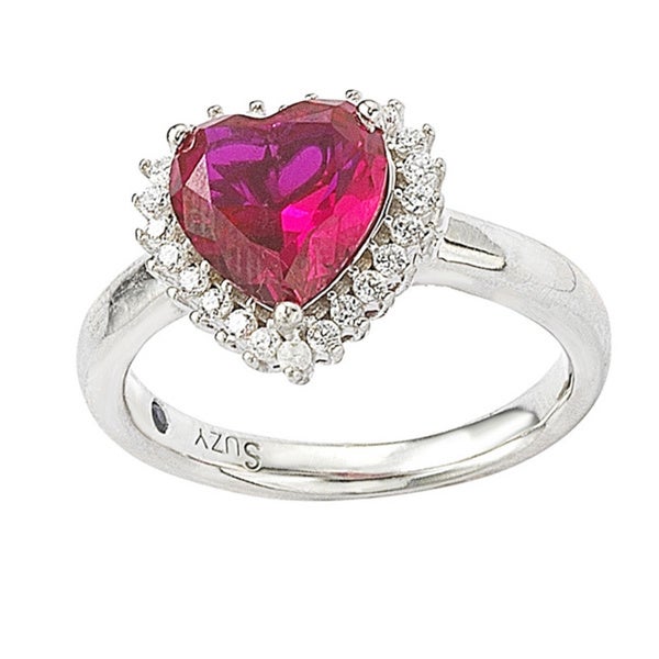 Suzy Levian Valentine's Day Sterling Silver Cubic Zirconia Engagement Ring