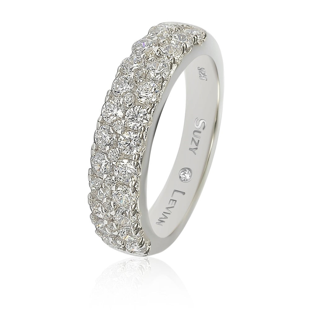 Suzy Levian White Cubic Zirconia in Sterling Silver Pave Half Eternity Ring