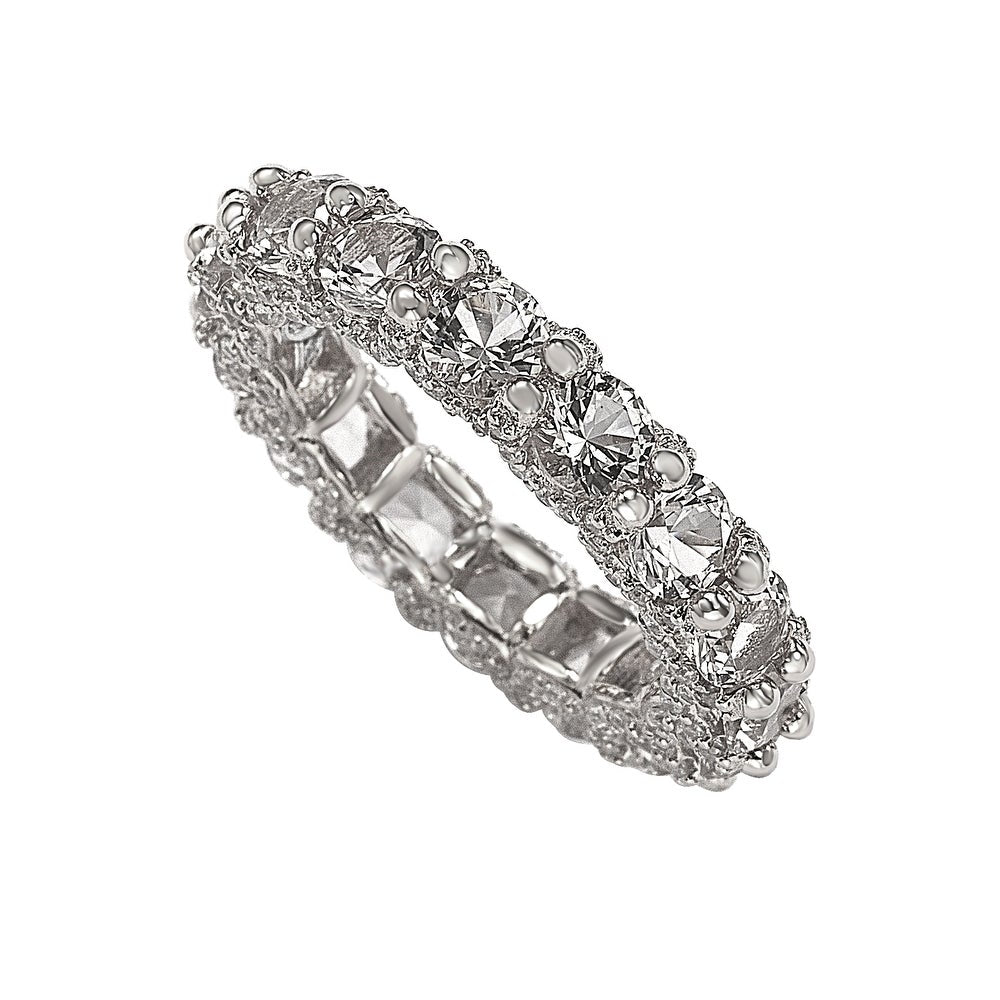 Suzy Levian White Sterling Silver Cubic Zirconia Pave U Shape Setting Eternity Band