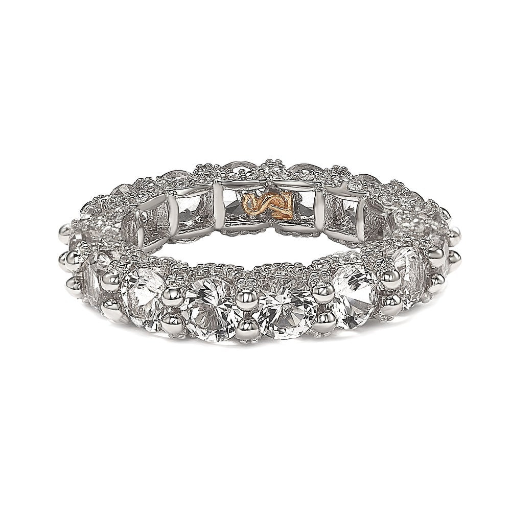 Suzy Levian White Sterling Silver Cubic Zirconia Pave U Shape Setting Eternity Band