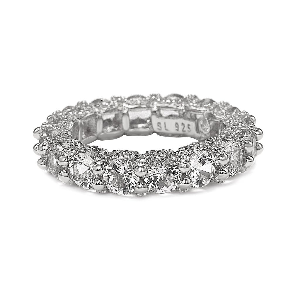 Suzy Levian White Sterling Silver Cubic Zirconia Pave U Shape Setting Eternity Band