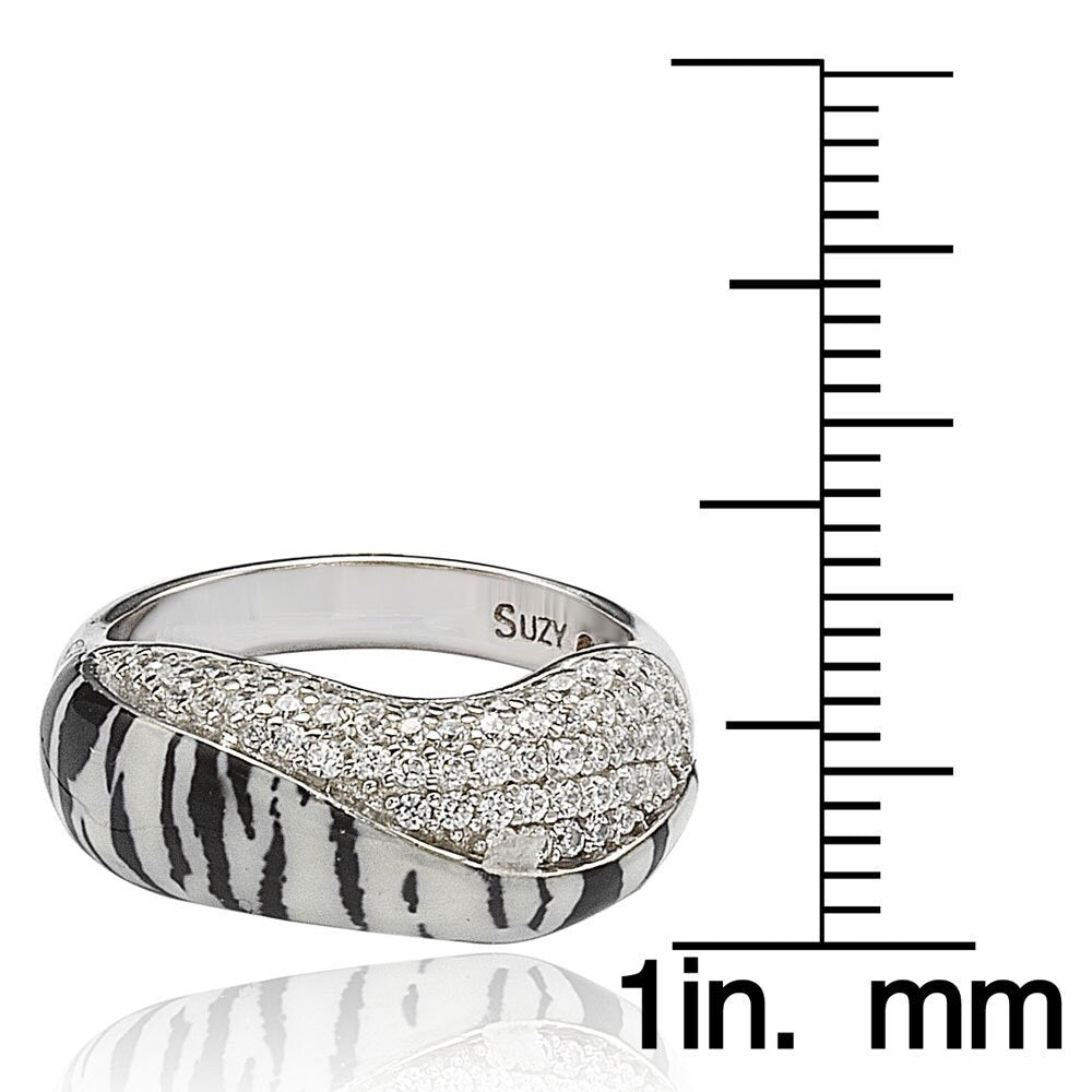 Suzy Levian Wild Side Sterling Silver Cubic Zirconia White Tiger Ring
