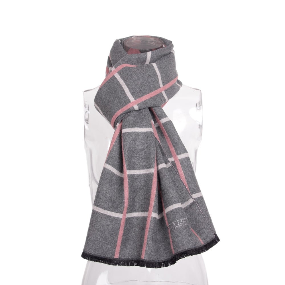 Suzy Levian Women's Grey and Pink Geometric Striped Winter Scarf