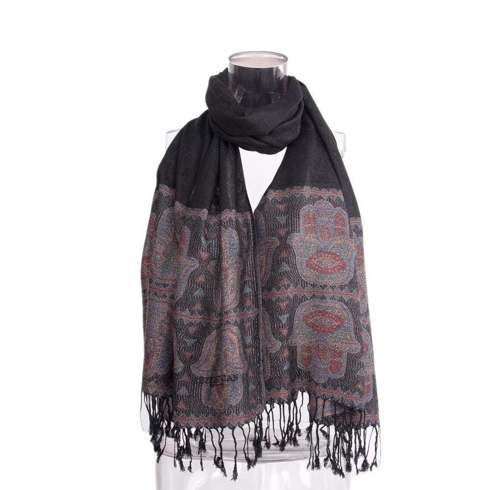 Suzy Levian Women's Lightweight Hamsa Black Scarf