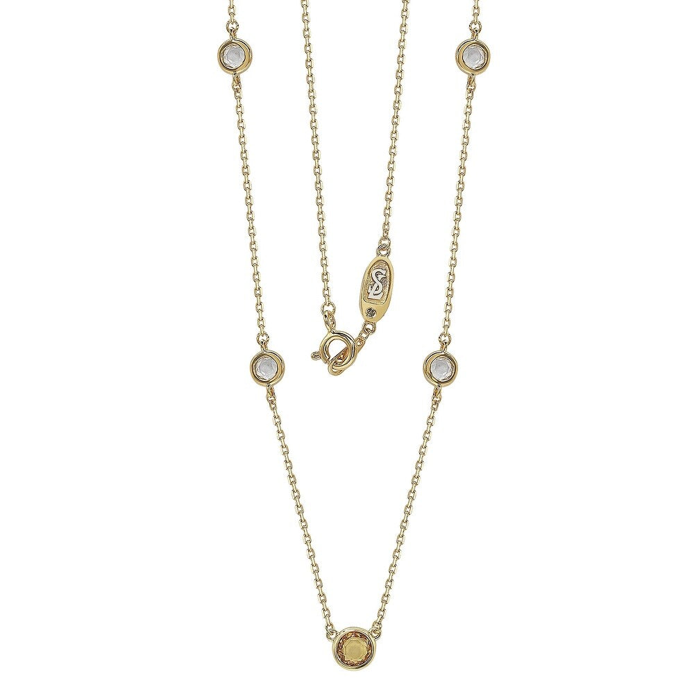 Suzy Levian Yellow Sapphire & Diamond Accent (1.50cttw) Golden Sterling Silver 5 Stone Station Necklace