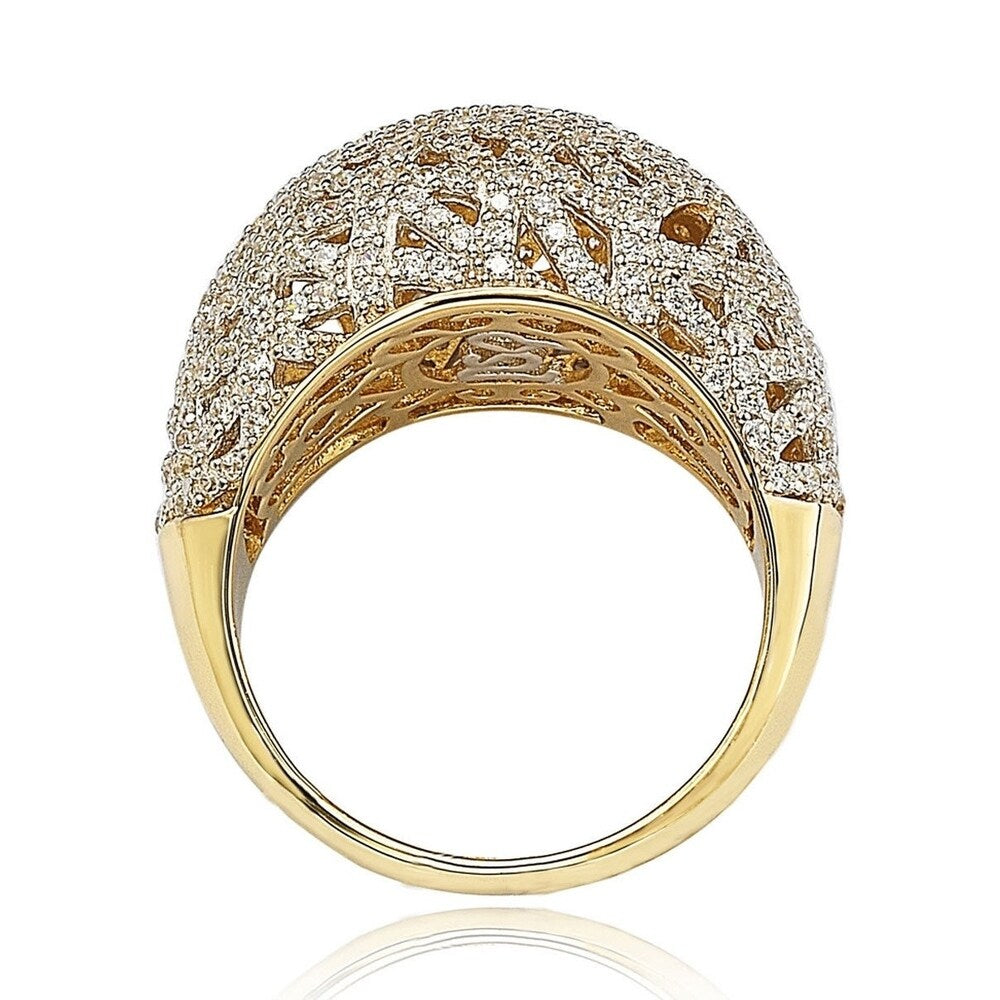 Suzy Levian Golden Sterling Silver Pave Cubic Zirconia Crisscross Ring