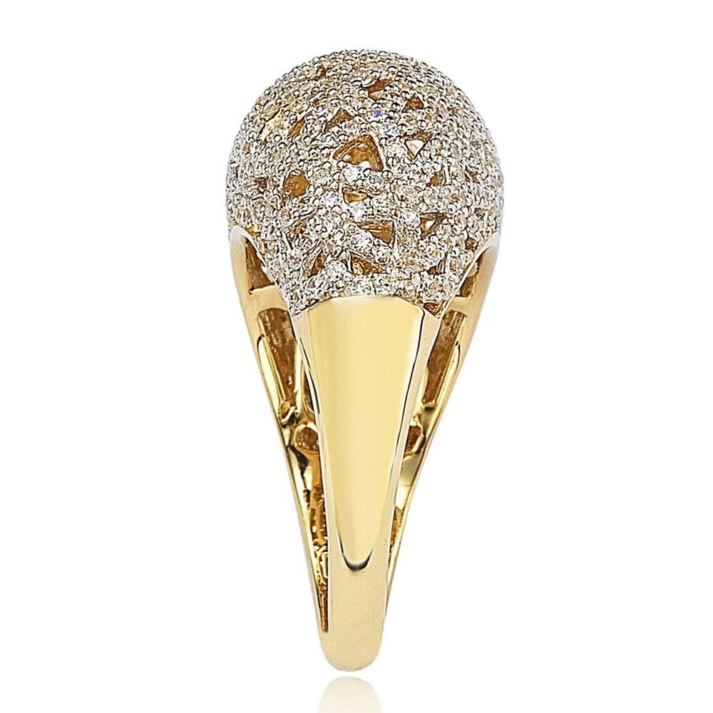 Suzy Levian Golden Sterling Silver Pave Cubic Zirconia Crisscross Ring