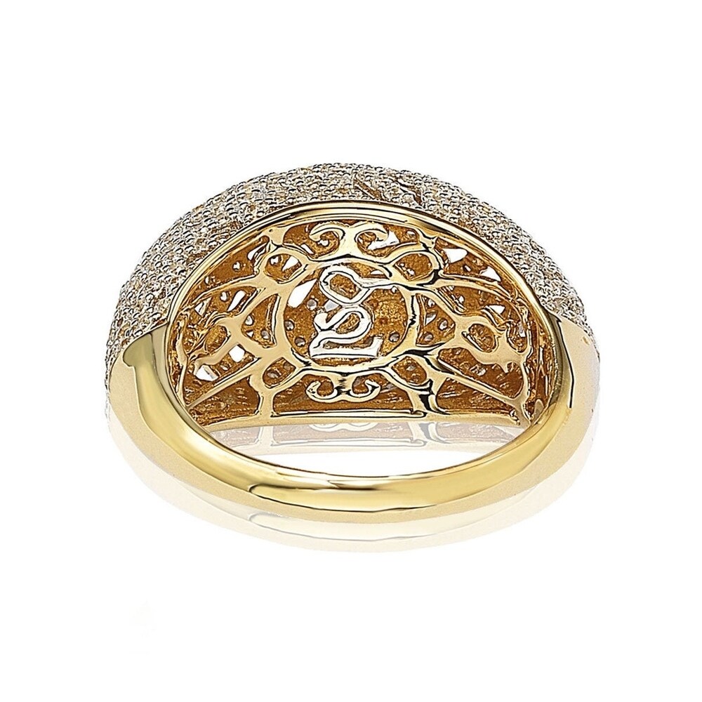 Suzy Levian Golden Sterling Silver Pave Cubic Zirconia Crisscross Ring