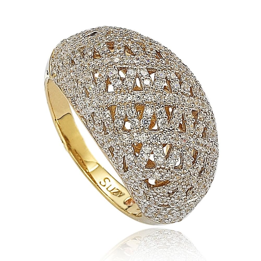Suzy Levian Golden Sterling Silver Pave Cubic Zirconia Crisscross Ring
