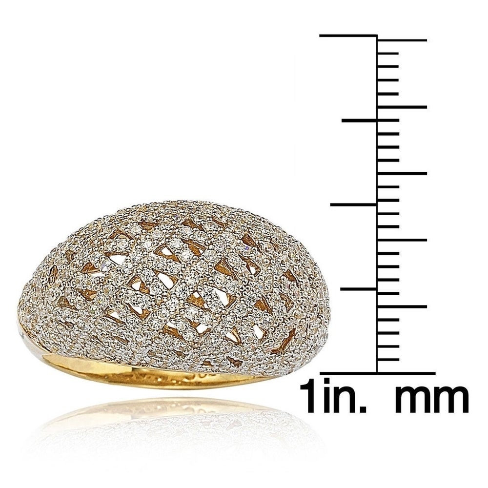 Suzy Levian Golden Sterling Silver Pave Cubic Zirconia Crisscross Ring