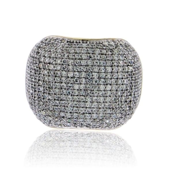 Suzy Levian Yellow Sterling Silver Pave Cubic Zirconia Modern Pave Ring