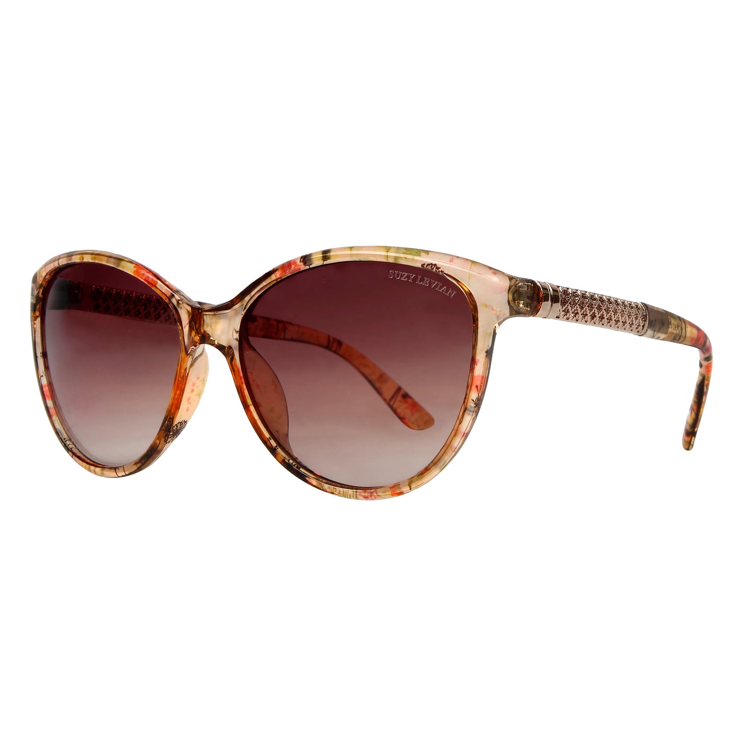 Suzy Levian Women's Pink Floral Gold Trellis Accent Sunglasses