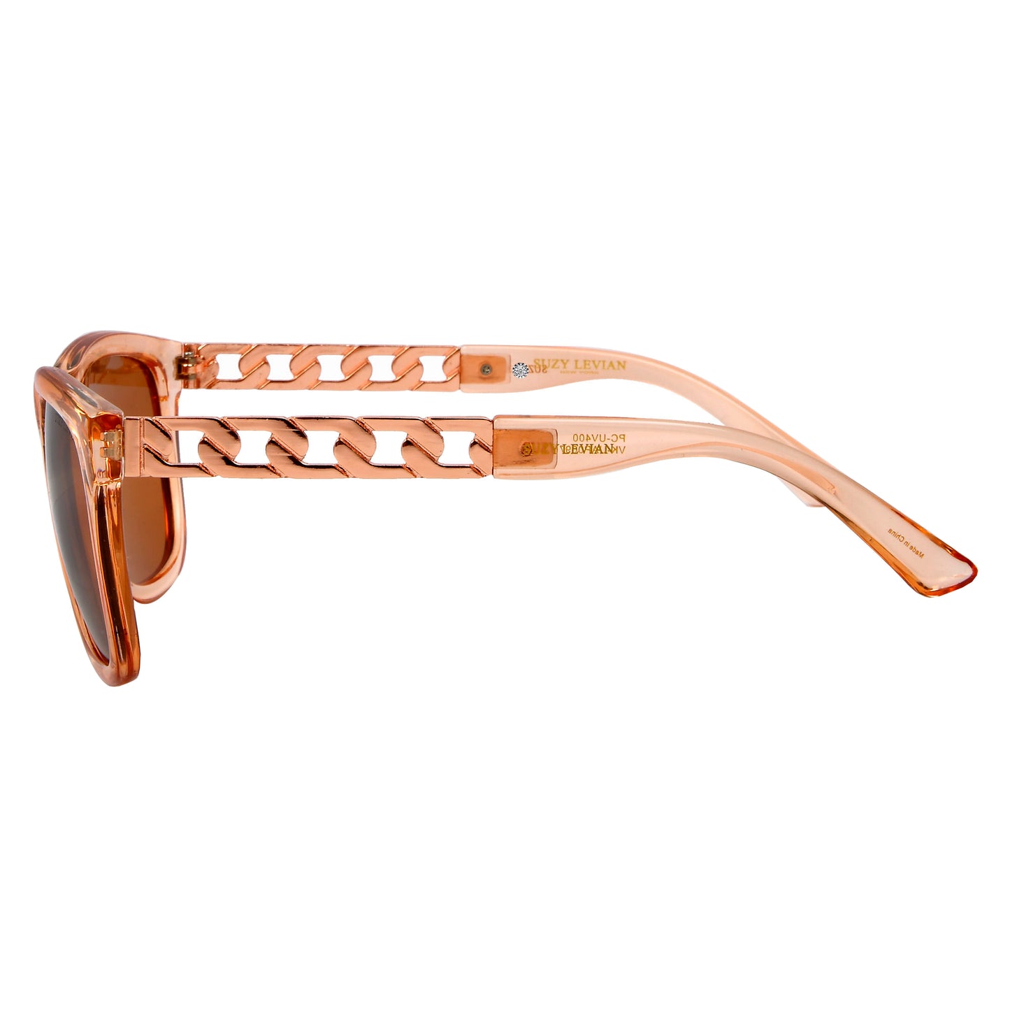 Suzy Levian Women's Pink Clear Rose Gold Chain Accent Sunglasses