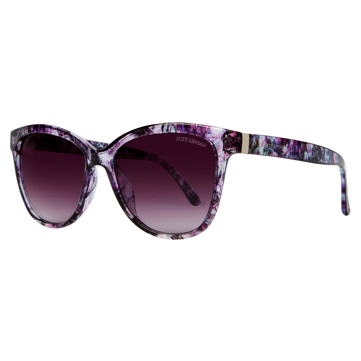 Suzy Levian Women's Purple Tortoise Square Lens Cat-Eye Sunglasses