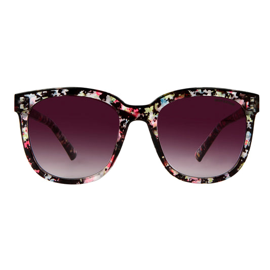 Suzy Levian Women's Black Floral Square Lens Silver Accent Sunglasses