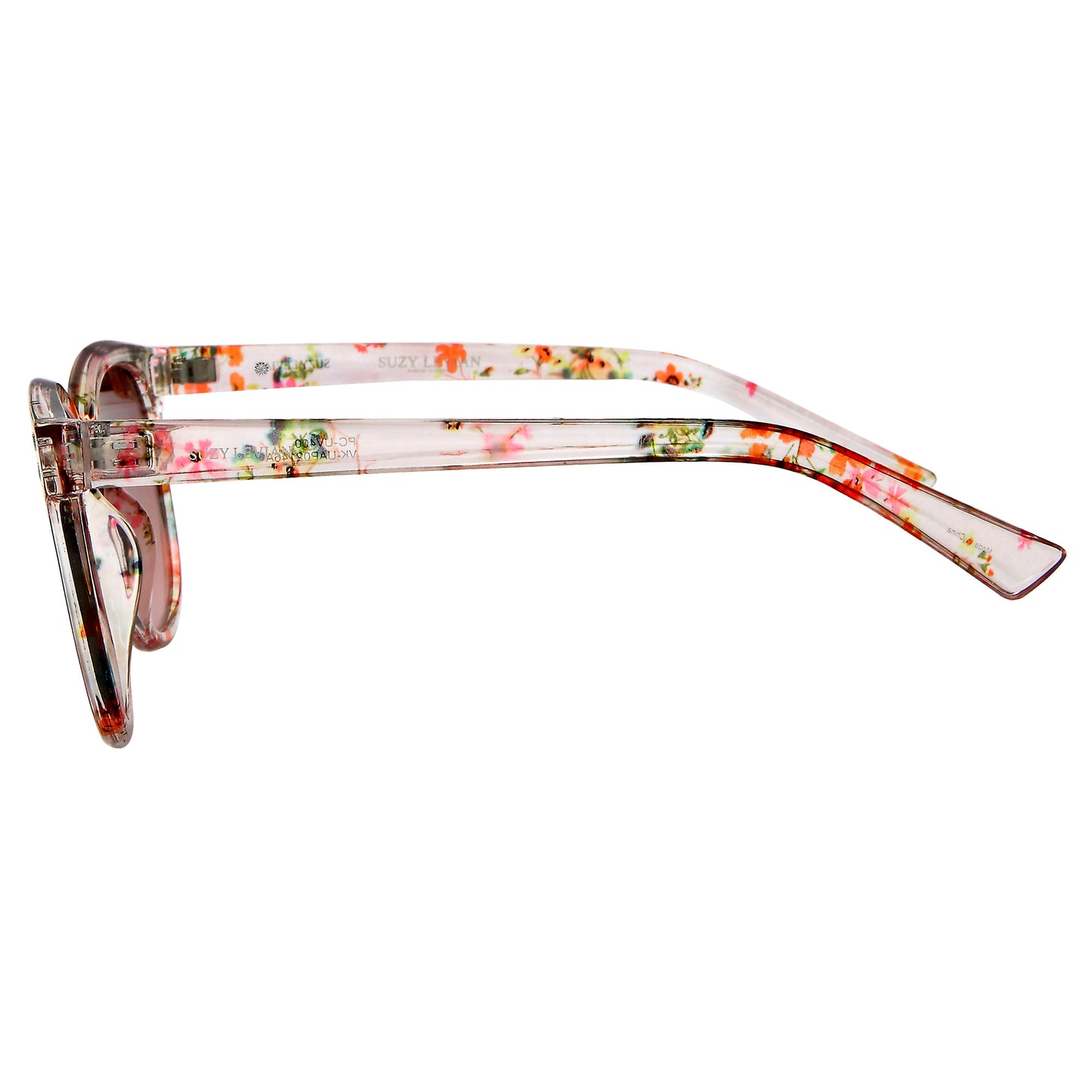 Suzy Levian Women's Pink Clear Floral Square Lens Silver Accent Sunglasses