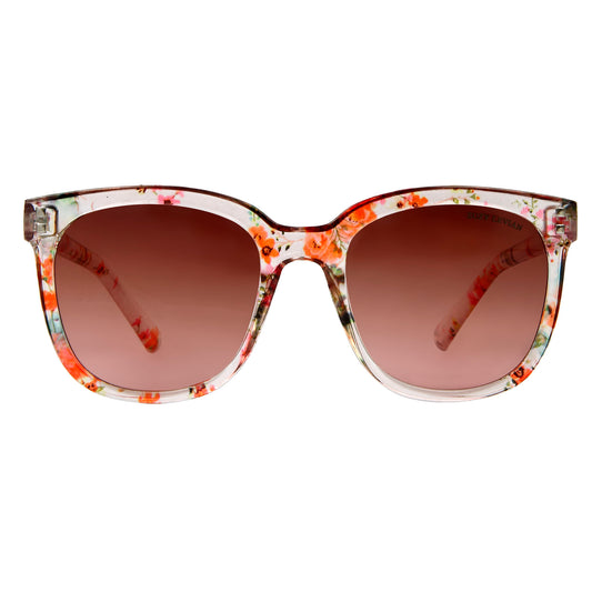 Suzy Levian Women's Pink Clear Floral Square Lens Silver Accent Sunglasses
