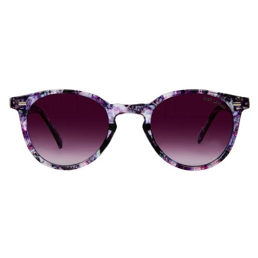 Suzy Levian Women's Purple Tortoise Round Lens Silver Accent Sunglasses