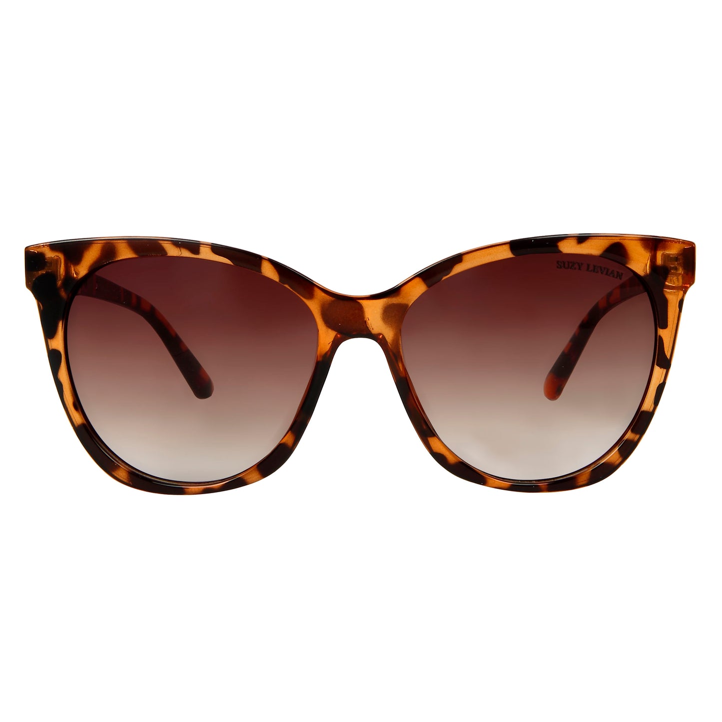 Suzy Levian Women's Brown Tortoise Square Cat-Eye Lens Gold Chain Sunglasses