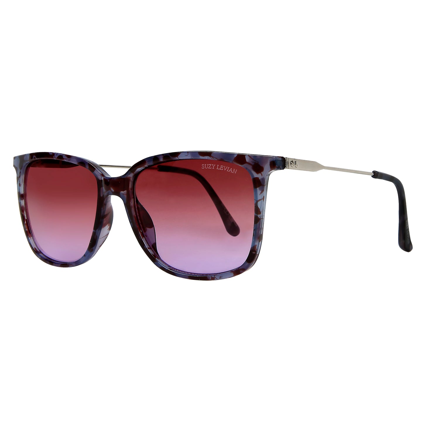 Suzy Levian Women's Purple Tortoise Square Lens Silver Accent Sunglasses