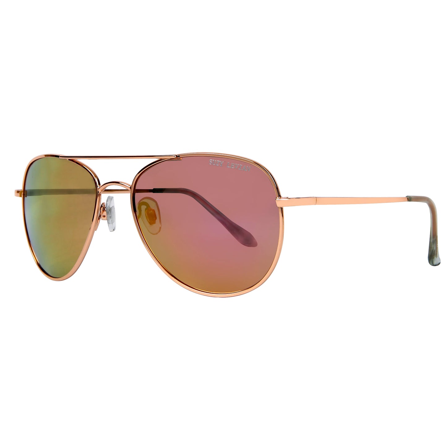 Suzy Levian Women's Pink Reflector Mirrored Aviator Classic Gold Frame Sunglasses