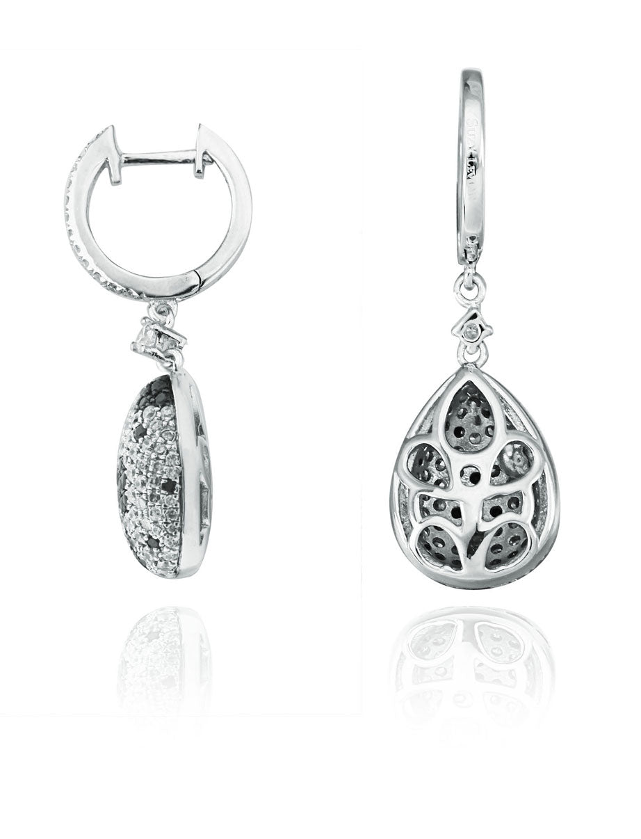 Suzy Levian Pave Cubic Zirconia Sterling Silver Floral Ball Drop Earrings
