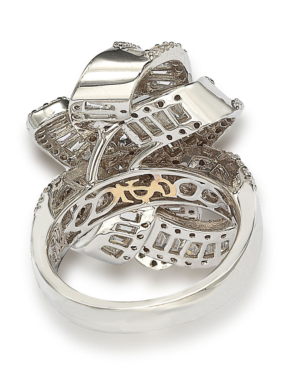 Suzy Levian Cubic Zirconia Sterling Silver Multi-Cut Crossing Ring