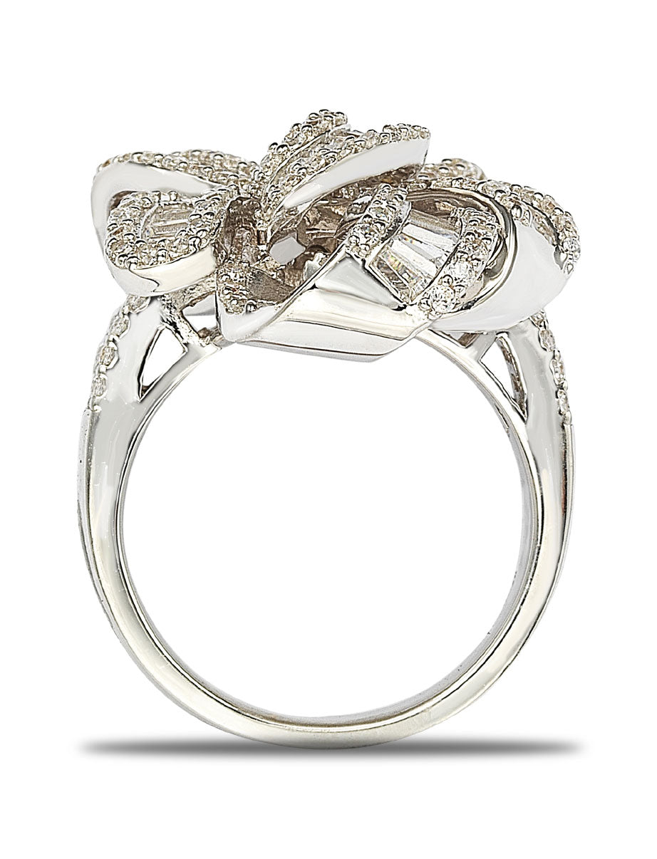 Suzy Levian Cubic Zirconia Sterling Silver Multi-Cut Crossing Ring