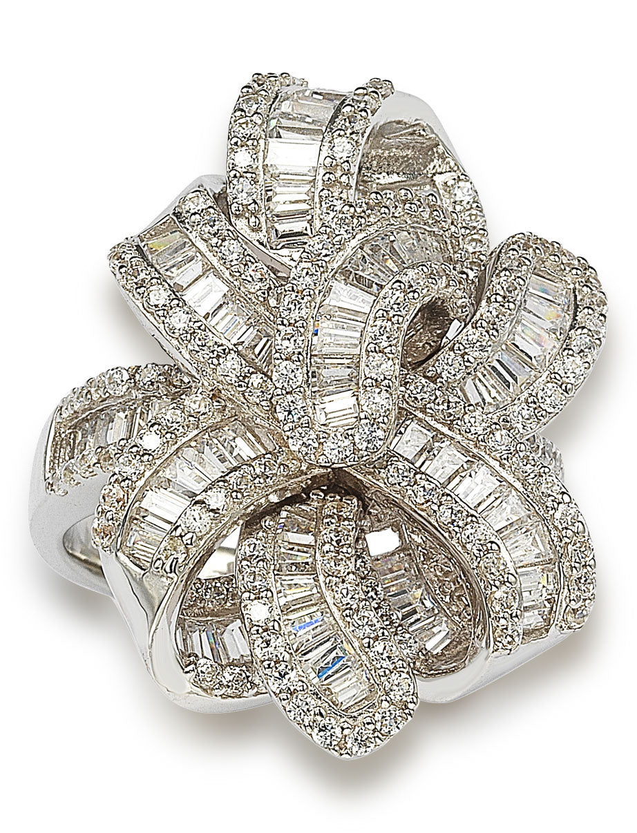 Suzy Levian Cubic Zirconia Sterling Silver Multi-Cut Crossing Ring