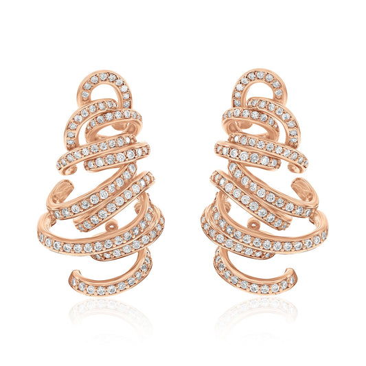 Rose sterling silver spiral earrings with white cubic zirconia