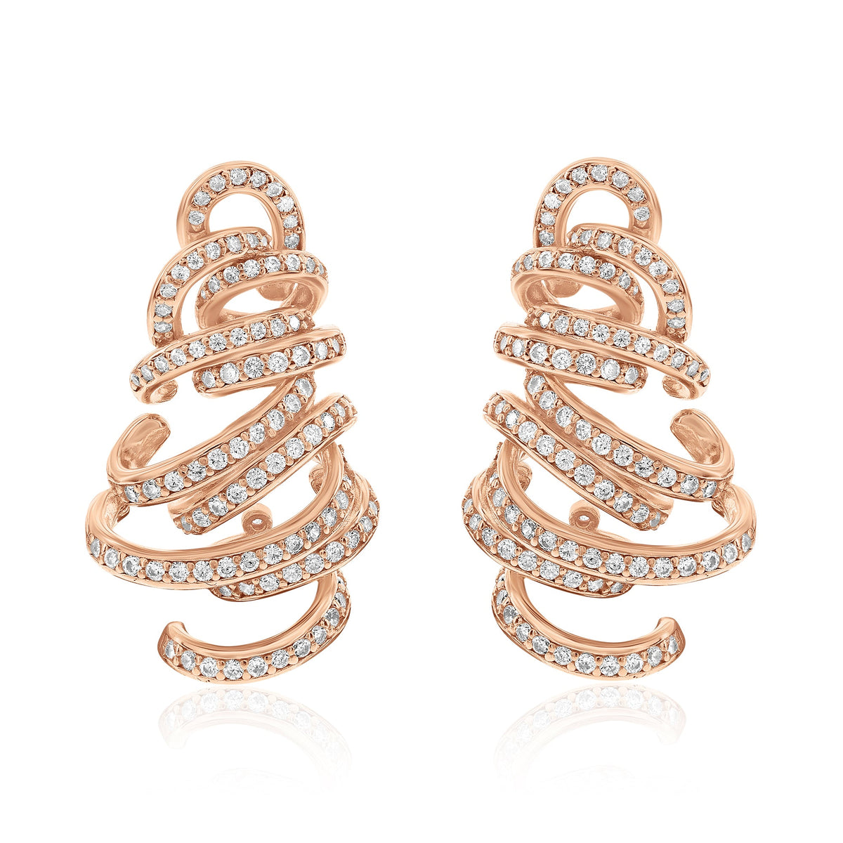 Rose sterling silver spiral earrings with white cubic zirconia