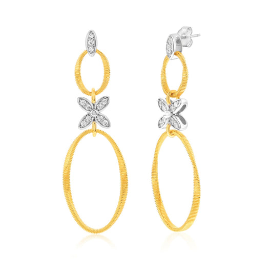 Suzy Levian Golden Helix double circle coil earrings with white cubic zirconia in yellow sterling silver
