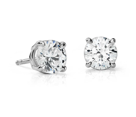 14K white gold classic four-prong diamond stud earrings