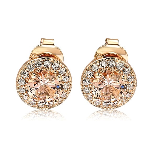 Rose sterling silver round cut morganite cubic zirconia halo studs
