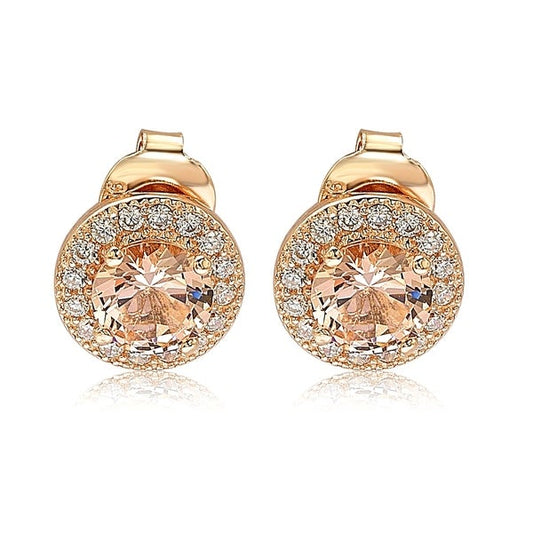 Rose sterling silver round cut morganite cubic zirconia halo studs