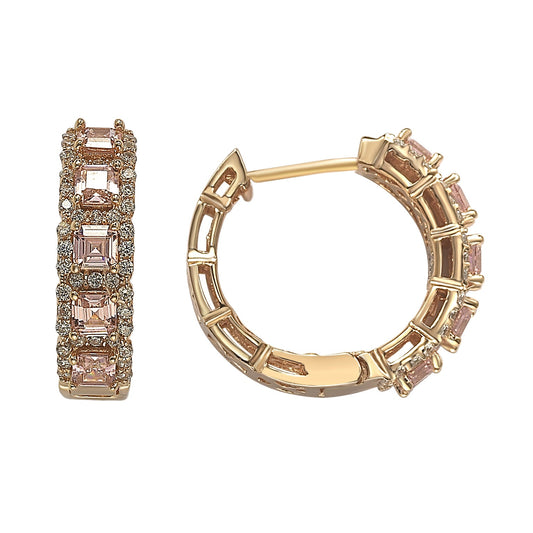 Rose sterling silver pink and white cubic zirconia hoop earrings