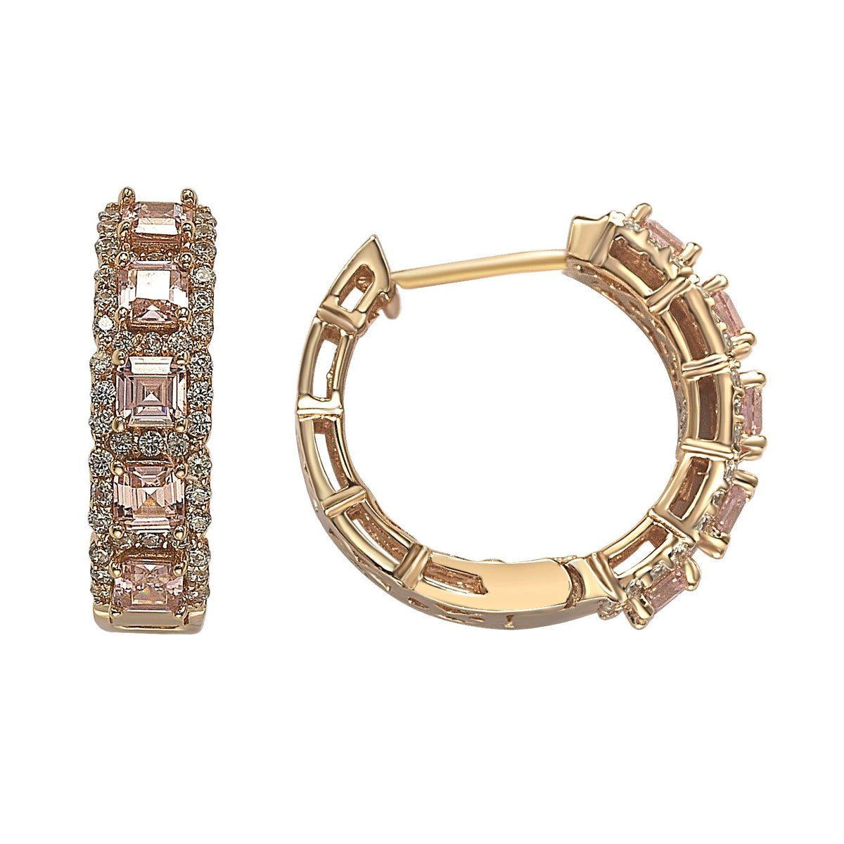 Rose sterling silver pink and white cubic zirconia hoop earrings