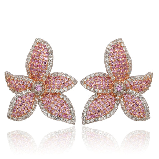 Sterling silver pink sapphire and white sapphire flower earrings