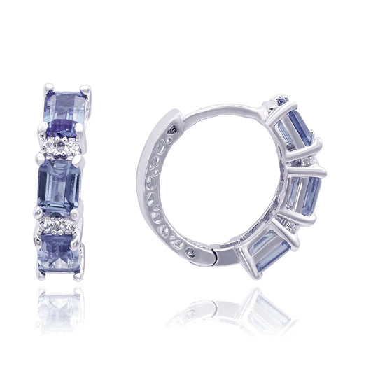 Suzy Levian blue sapphire and diamond accent petite hoop earrings for July Fourth weekend jewelry styling