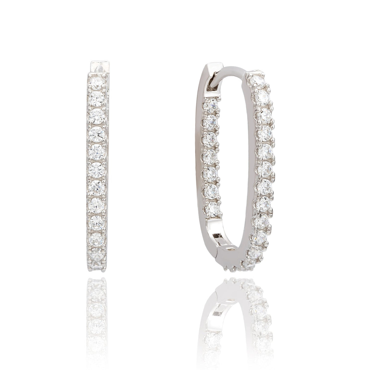 Sterling silver paperclip hoop earrings with white cubic zirconia
