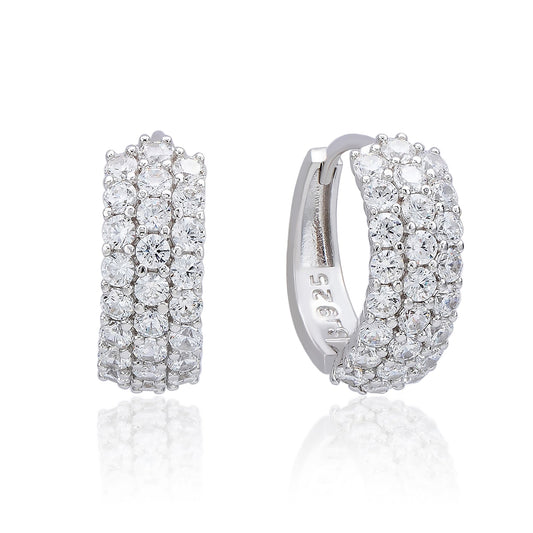Sterling silver three-row huggie hoop earrings with white cubic zirconia from Suzy Levian
