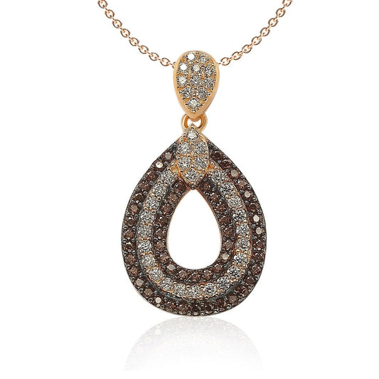 Rose sterling silver brown and white cubic zirconia teardrop pendant