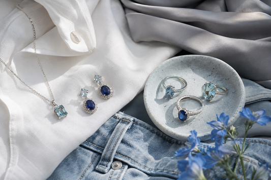 Blue Jewelry Styling: From Sapphire Depth to Aquamarine Light - Suzy Levian editorial lifestyle cover