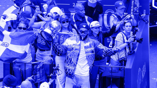 New York Knicks 2026 championship parade style moment featuring Karl-Anthony Towns. Photo: Adam Gray/Getty Images via Complex.