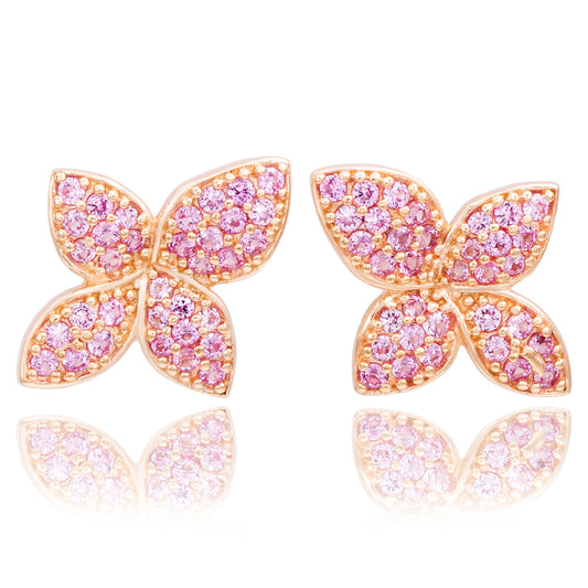 Suzy Levian Sterling Silver Pink Sapphire Flower Earrings
