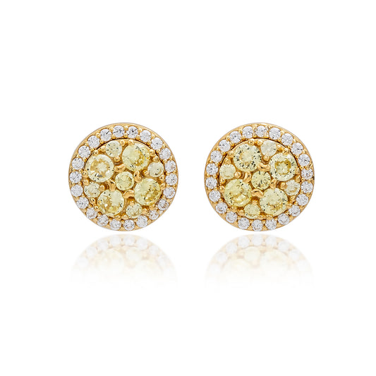 Suzy Levian Yellow Sterling Silver Yellow Cubic Zirconia Cluster Earrings